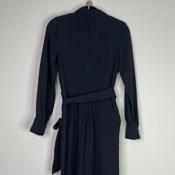 H&M Black Belted Wide Leg Cropped Jumpsuit Women's Size 0 Back Zip - Picture 4 of 9